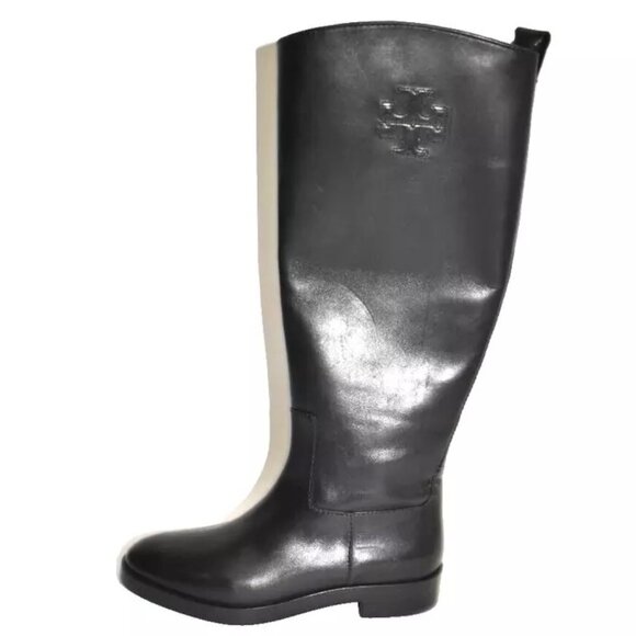 New! Tory Burch The Riding Boot Logo Embossed Black Size 7 W 143822 DD399 - Picture 3 of 7